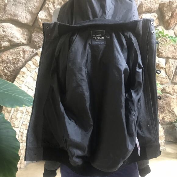 TopMan Wool Gray Full Zip Hooded Jacket Men's Size XS - Picture 7 of 10